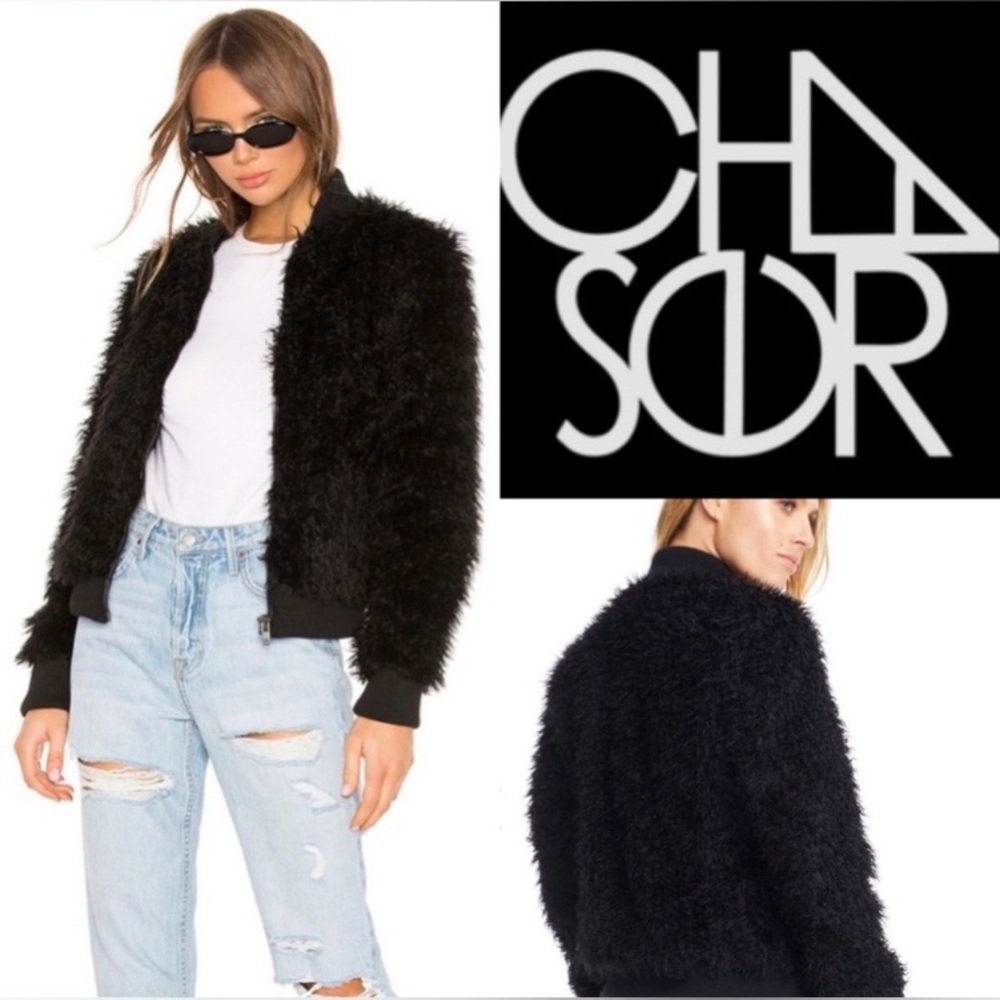 Chaser Faux Fur Jacket Size S Black Bomber New with Tags
